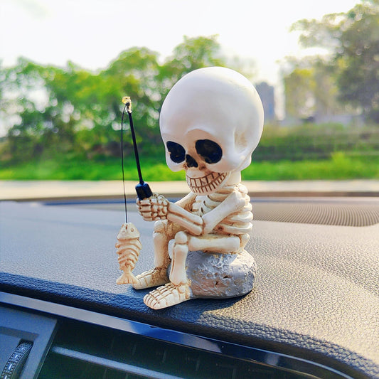 Starupway Funny Fishing Ornament Dashboard Decorations, Cute Car Accessories Interior Dashboard Decor, Swinging Fish Car Dash Decoration (Skeleton)