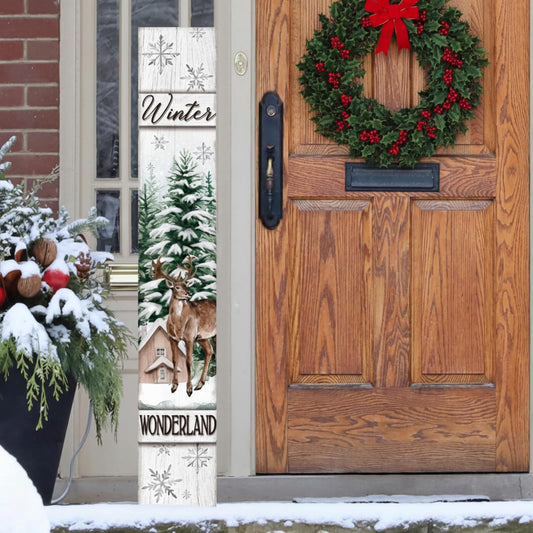 Threehoney 47" Large Winter Porch Sign Wonderland Welcome Sign Tall Winter Porch Decor Farmhouse Rustic Wooden Leaner Front Door Modern Decor Gift for Holiday Outdoor Home Yard Entryway