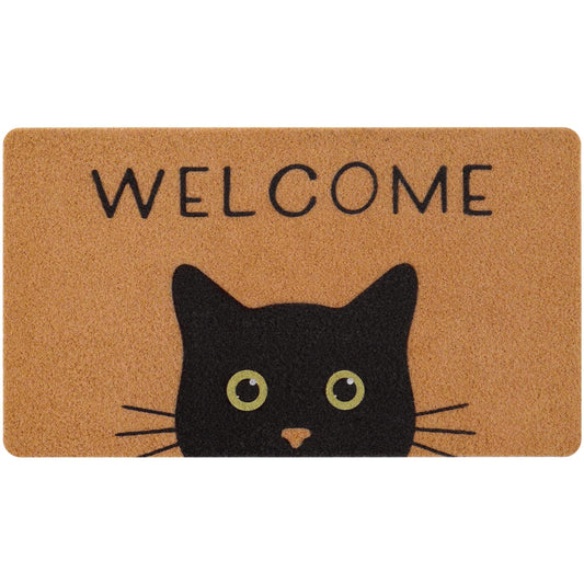 UINI Door Mat Cat Welcome Mat, Black Cat with Green Eyes Doormat, Non-Slip Cat Welcome Mats for Front Door, Outside Entrance, Resist Dirt, 17" x 30"