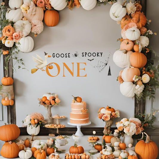 Capiont One Spooky Goose Decal - Halloween One Silly Goose Decor Sticker,Spooky Theme First Birthday Party Supplies,Spider Magic Goose Sign Balloon Arch Background Decorative Wall Decal (Goose Decal)