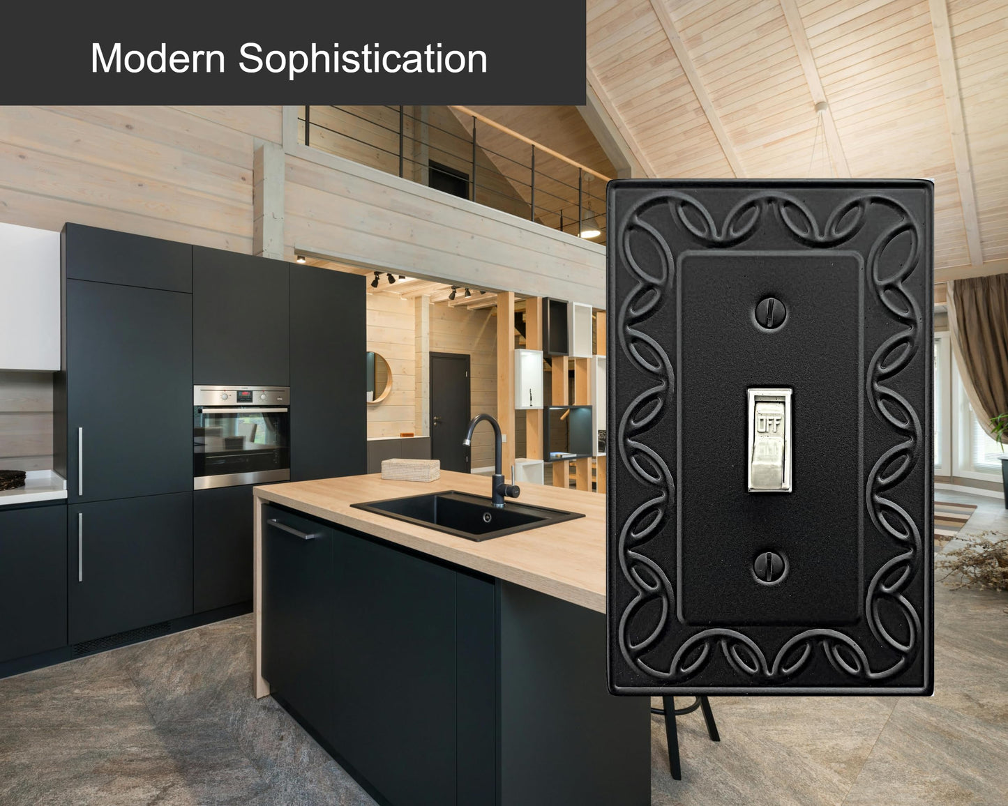 OKAWYC Single Duplex Outlet Cover Plate, 4-Pack Black NovaBloom Metal Wall Plate 1 Gang, Light Switch Cover, for Receptacle Light Switch, Switch Cover Decorative Wallplate, Durable