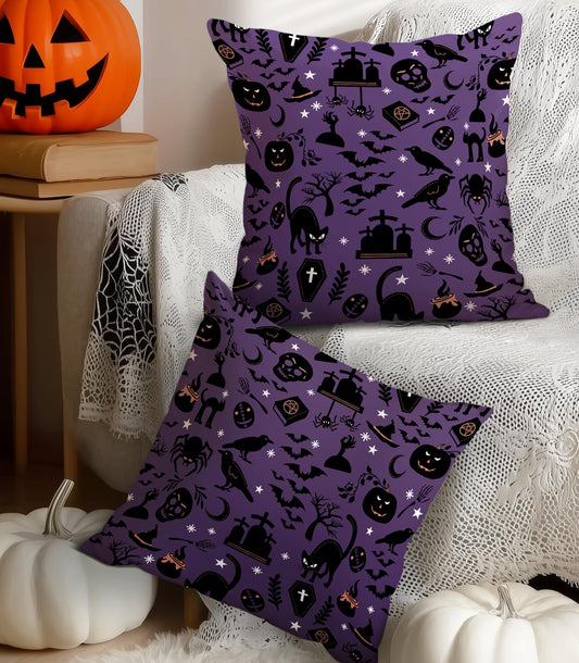 Puresora Halloween Pillow Covers 18x18 Set of 2 Throw Pillow Cases Soft Cushion Case Pillowcase for Chair Sofa Bedroom Living Room Home Decor, Purple