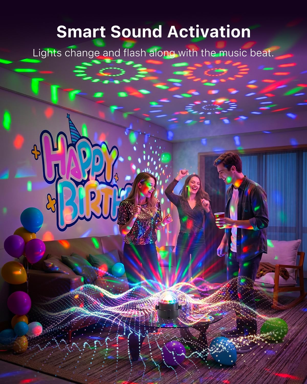 3 Pack Disco Ball Lights with Remote Control, Dynamic Sound Activation RGB Party Lighting for Room Home Dance Karaoke Parties, Portable Strobe LED DJ Lamp for Christmas & Halloween Decor and Kids Gift