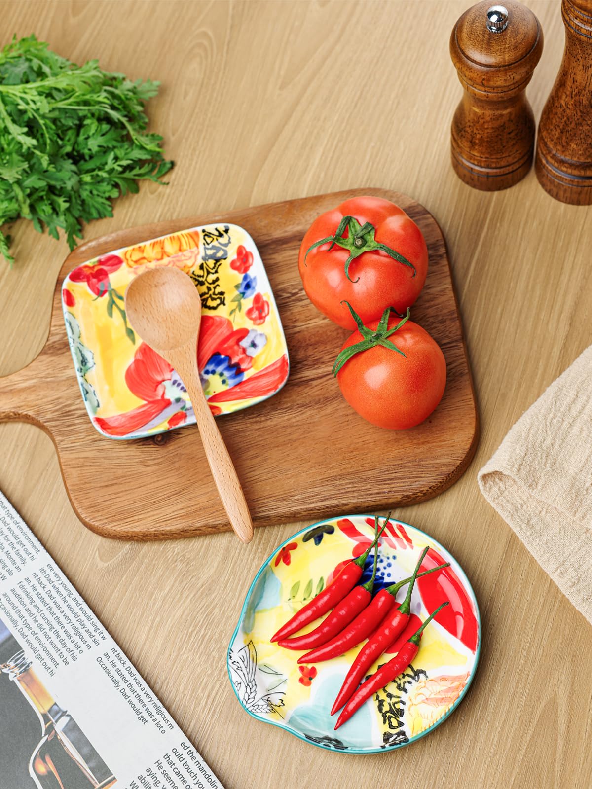 Ceramic Handmade Spoon Rest Set of 2, Colorful Hand Painted Spoon Holder