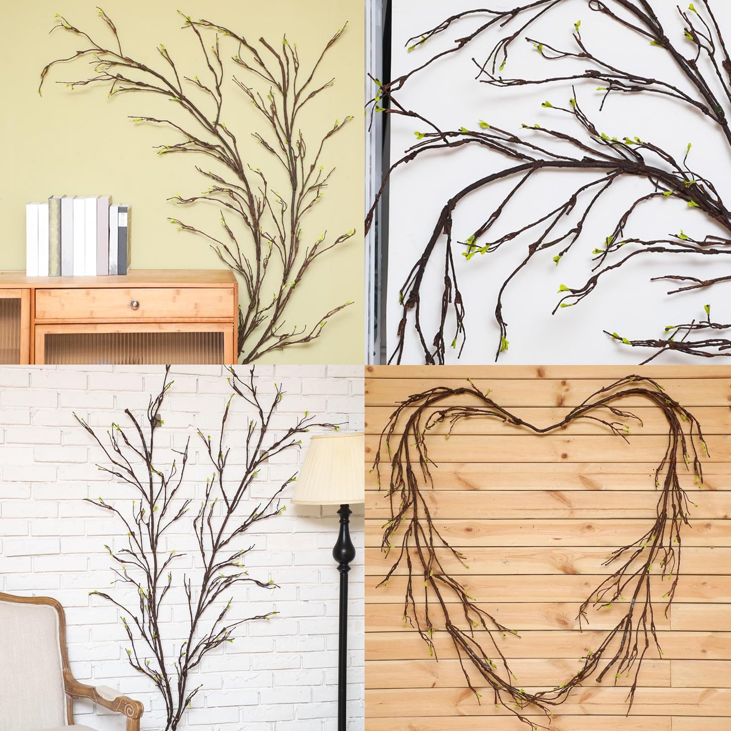 Daifunli 118 Inch Malleable Artificial Tree Branches Twigs Bendable Vines Rattan Cherry Blossom Trunk Ivy Grapevines for Decorating Faux Fake Hanging Plants Willow Garland for Home X'Mas Decoration