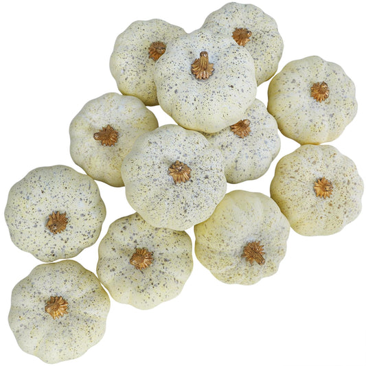 Winlyn 12 Pcs Small Artificial Cream Pumpkins Decorative Pumpkins Foam Pumpkins for Fall Harvest Wedding Baby Shower Thanksgiving Halloween Table Centerpiece Mantel Bowl Décor