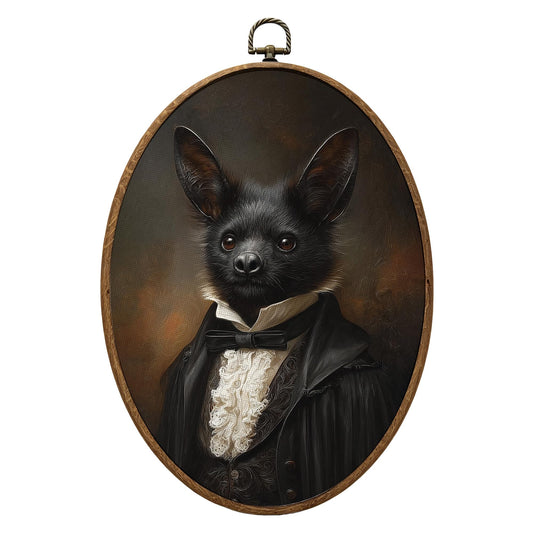 KYTWSFWS Vintage Bat Gentleman Portrait Canvas Wall Art Decor, Gothic Decor, Dark Vintage Oil Painting Style Oval Hanging Frame Prints Decorations for Home Living Room Bedroom 8.6x11.4 Inch
