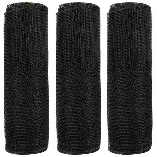 JStnana 3 Rolls Black Poly Burlap Deco Mesh Ribbon for Wreath Crafts, 10 Inch x 30FT Per Roll Decorative Mesh Ribbon Wrapping Ribbon Rolls for Halloween Christmas Tree Wreath Decoration DIY Crafts