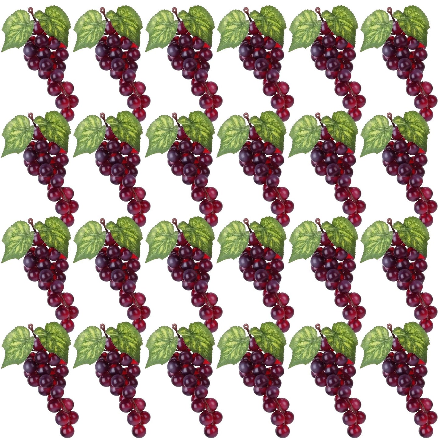 Wavyknot 24 Pcs Artificial Grape Rubber Fake Grapes Bunches with Vines Leaves Faux Lifelike Fruits Ornament for Wedding Outdoor Decoration Garden Home(Purple)