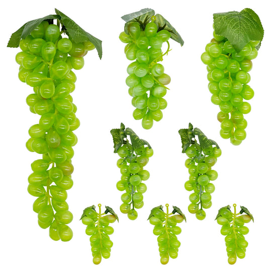 Woohome 8 Bunches Artificial Grape Fake Grapes, Green Decorative Grapes Bunches with Vines for Vintage Wedding Favor Fruit Wine Decor Faux Fruit Props