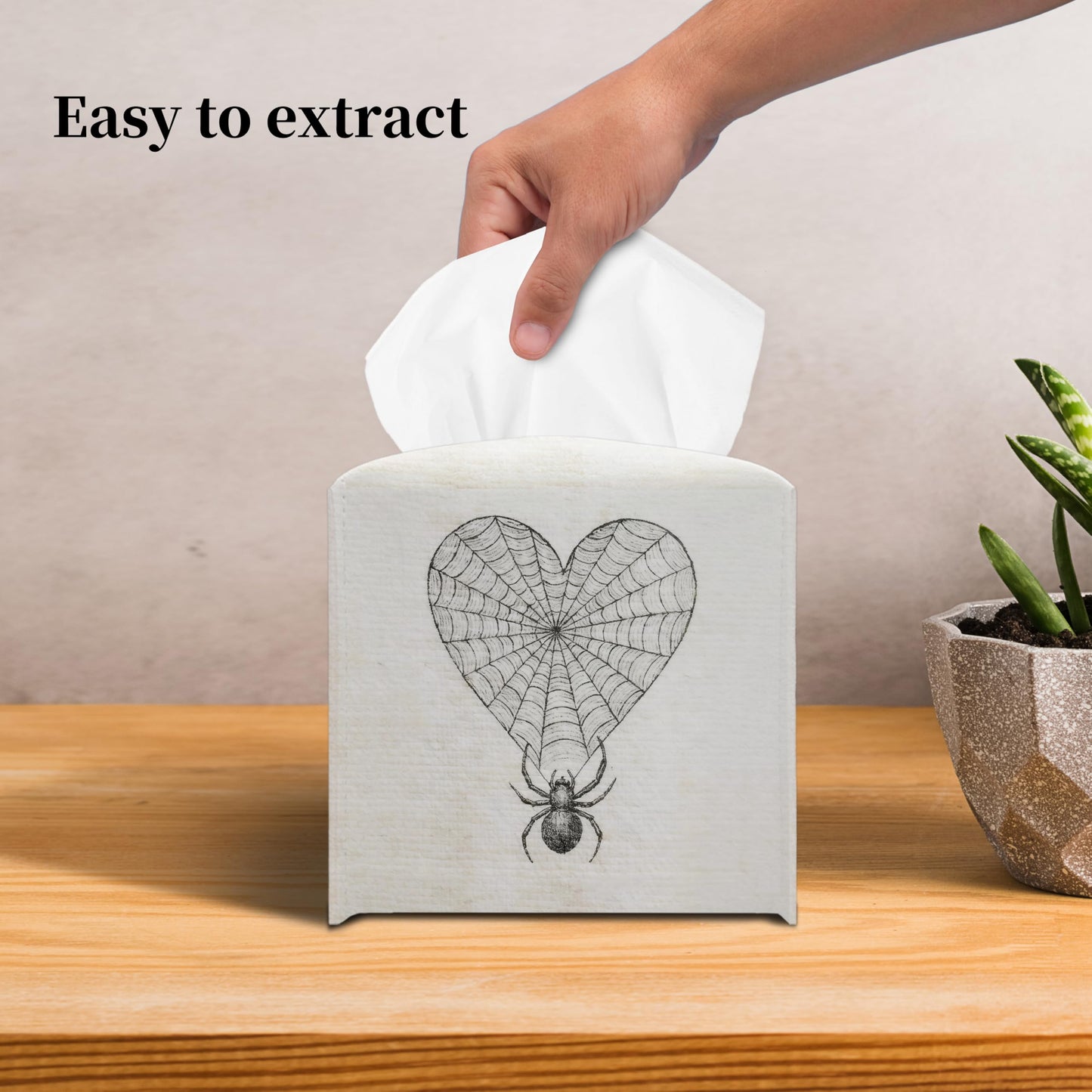Grace Yonks Gothic Tissue Box Cover Square - Heart Web with Spider Design 5.2" PU Leather Holder for Vanity, Desk, or Bathroom Counter - Cube Case for Facial Tissues. (119)