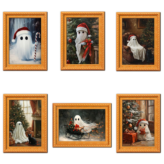 Christmas Fridge Magnets Cute Ghost 3D Wood Magnet Art Frame Designs Decorations for Refrigerator Garage Door or Kitchen Removable Indoor Outdoor Magnetic Decals 6Pcs