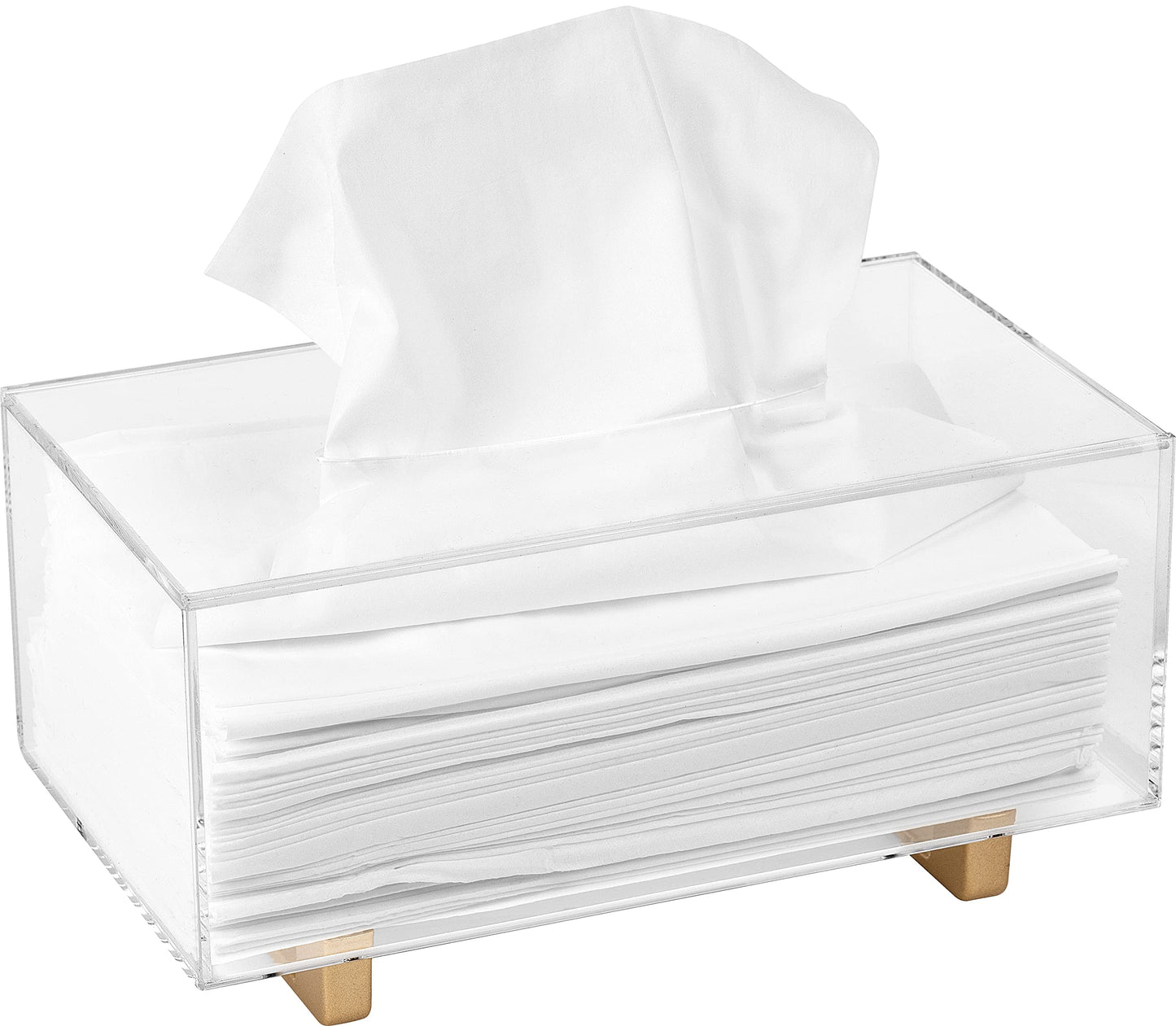 YoBa Thick Acrylic Tissue Box Holder Rectangular Clear Tissue Box Dispenser with Gold Plated Aluminum Legs for Bathroom, Kitchen, Bedroom, Office, Hotels and Restaurant