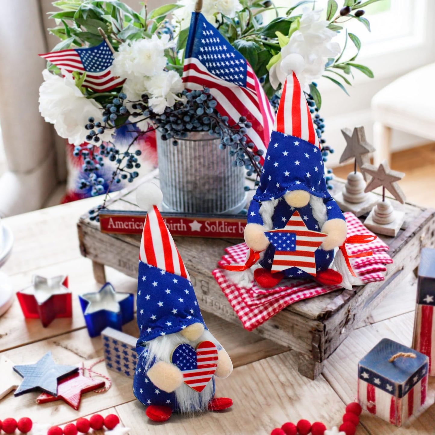 Vytina 2 PCS USA Patriotic Gnomes 4th of July American Gnome Plush Swedish Tomte Doll Elfs Ornaments for Partiotic Party Home Indoor Decor Independence Day