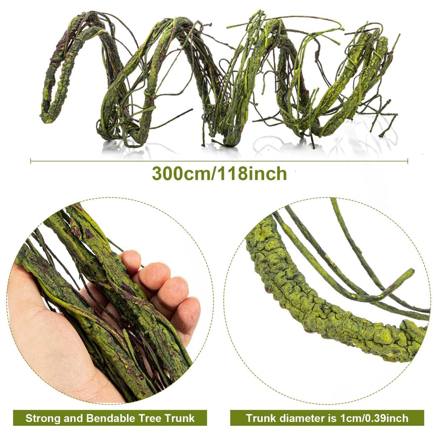 Suncalla 4 Pcs 118 inch Flexible Artificial Tree Branches Halloween Fake Bendable Trunk Grapevine Garland Twig Rattan Wreath Cherry Grape Vine for Wall Hanging Front Door Reptile Habitat Decor(Green)