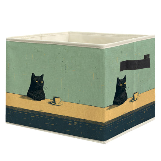 ROXMART Vintage Coffee Black Cat Storage Bin Box, Cat Lover Mom Lady Grandma Gifts Collapsible Storage Basket Organizer for Bedroom Bathroom Home Clothes Toys Books, Toybox for Girls