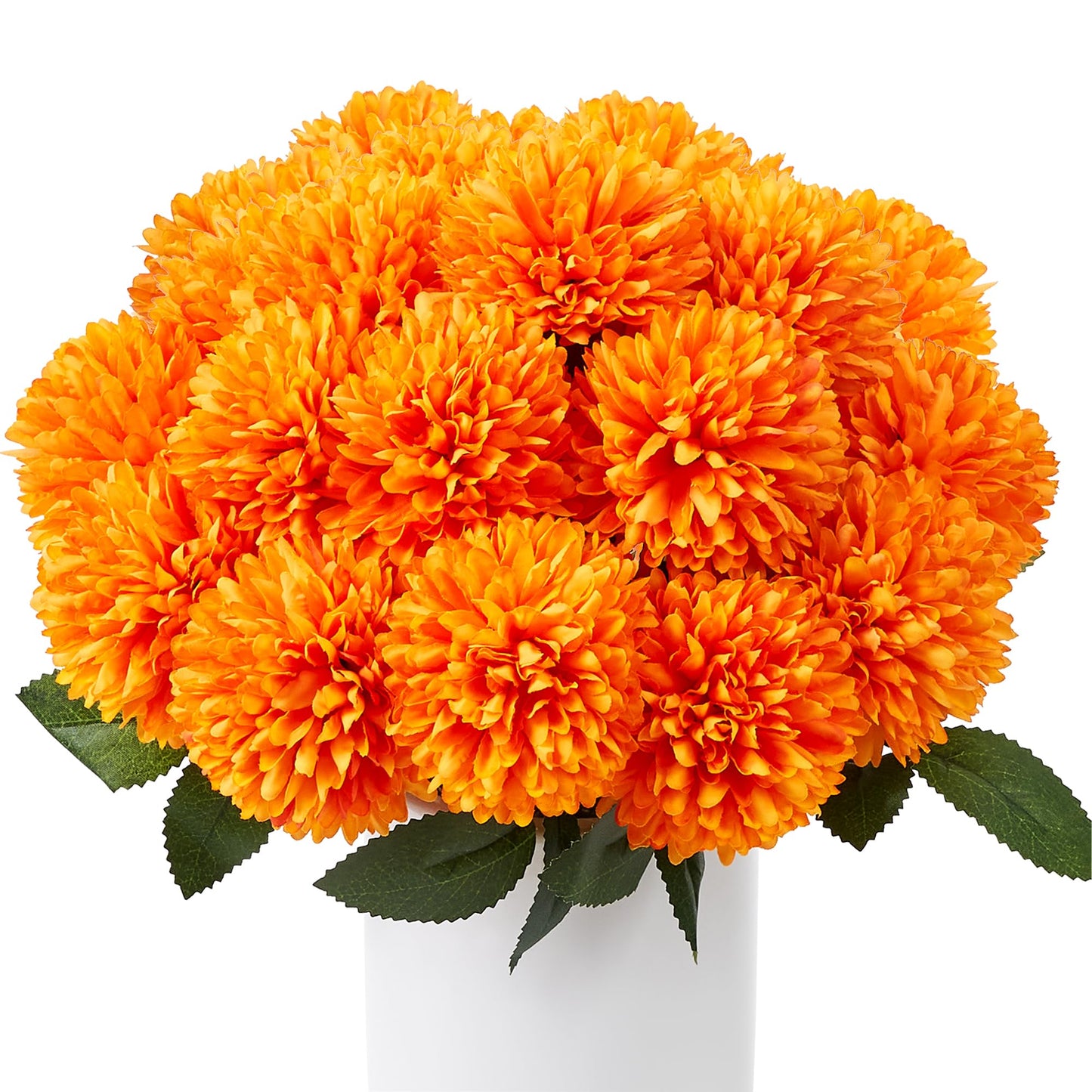 SITUMEIZI 12 Pcs Orange Artificial Chrysanthemums Flowers Ball Flower Fake Mums Silk for Fall Decor Halloween Thanksgiving Day Wedding Home Kitchen Decoration Floral Arrangement