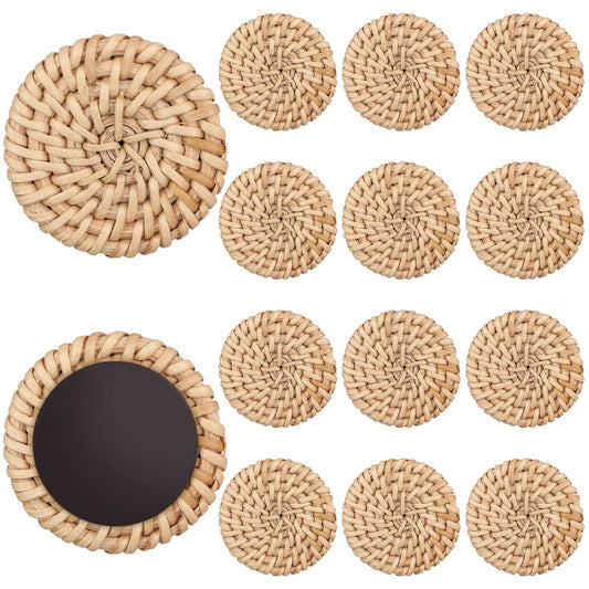 Rattan Fridge Magnets Boho Refrigerator Rattan Decorative Magnets for Office Kitchen Whiteboard Locker Boho Magnetic Locker Decor(Natural Color,12 Pcs)