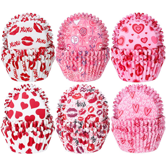 Cunhill 600 Pcs Valentine's Day Cupcake Liners Standard Size Pink Heart Baking Cups Red Xoxo Disposable Paper Cupcake Wrappers Muffin Case for Valentine's Day Tea Themed Party Wedding Supplies