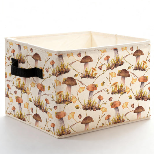 Fyecoluo Rustic Cottagecore Mushroom Storage Bins Box with Handles, Vintage Botanical Mushroom Foldable Basket Toybox for Bedroom Bathroom Laundry Room Home Clothes Toys Books