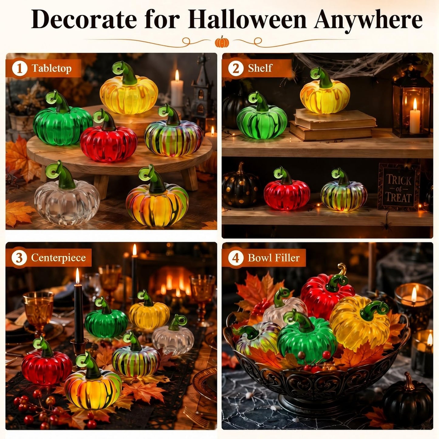 Yerliker 10 Pcs Halloween Mini Glass Pumpkins for Decorations 1.57 Inches Crystal Pumpkin Table Decor Harvest Centerpiece Bowl Fillers Glass Figurine Collectibles for Halloween Thanksgiving Fall Home