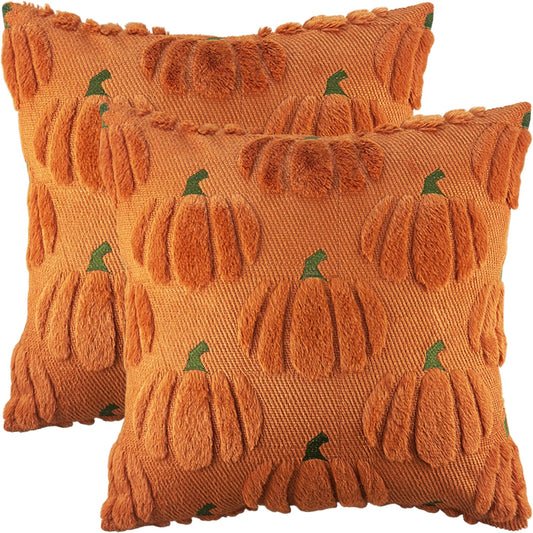 Bunliuys Fall Pumpkin Decorative Throw Pillow Covers 24x24 Set of 2 Pillow Covers, Faux Fur Square Pillow Cover Fluffy Plush Accent Throw Pillow Case, Throw Pillow Cover Cushion Cover for Autumn