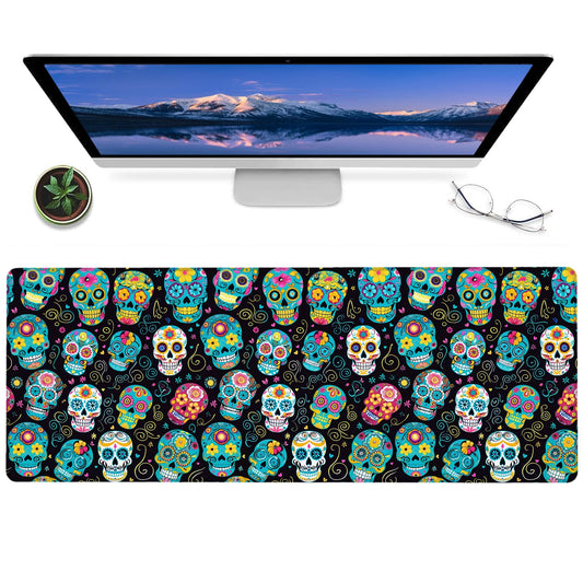 ainori Sugar Skull Gaming Mouse Pad,12x31.5in Non-Slip Rubber Day of The Dead Desk Mat,Large Extended Mousepad for Office Home Laptop,Halloween Mice Pads Gifts,Festive Game Lover Deskmat Decor