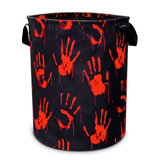 Blood Spatter Hand Print Laundry Basket Blood Drop Pattern Foldable Oxford Cloth Funny Tote Bag Laundry Hamper Clothes Storage Bucket Organizer For Bathroom/Laundry/Bedroom 18.9x16.5in