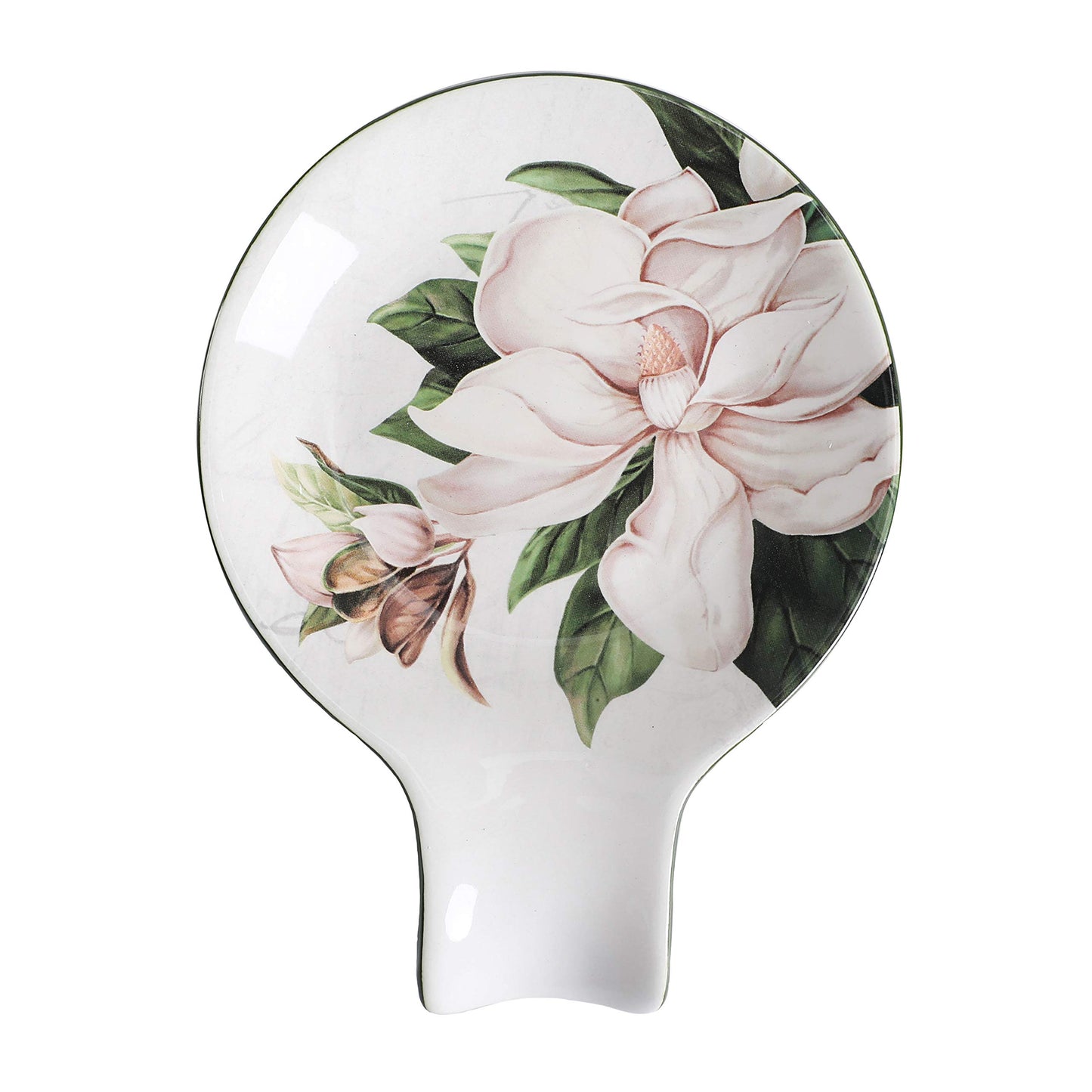 Bico Magnolia Floral Spoon Rest for Stove Top, Ceramic Spoon Holder for Kitchen Counter, Easy to Clean Coffee Spoon Rest Dishwasher Safe, Kitchen Cooking Utensil Rest for Ladles Spatula