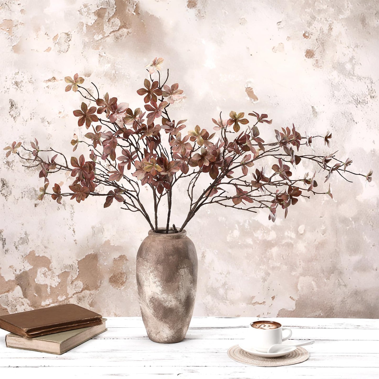 Suncalla 4 Pcs 30 Inch Fall Leaves Stems for Vase Artificial Rusty Quince Leaf Faux Branch Floral Pick Fake Twig Plants with Long Stem for Home Table Centerpiece Harvest DIY Decor