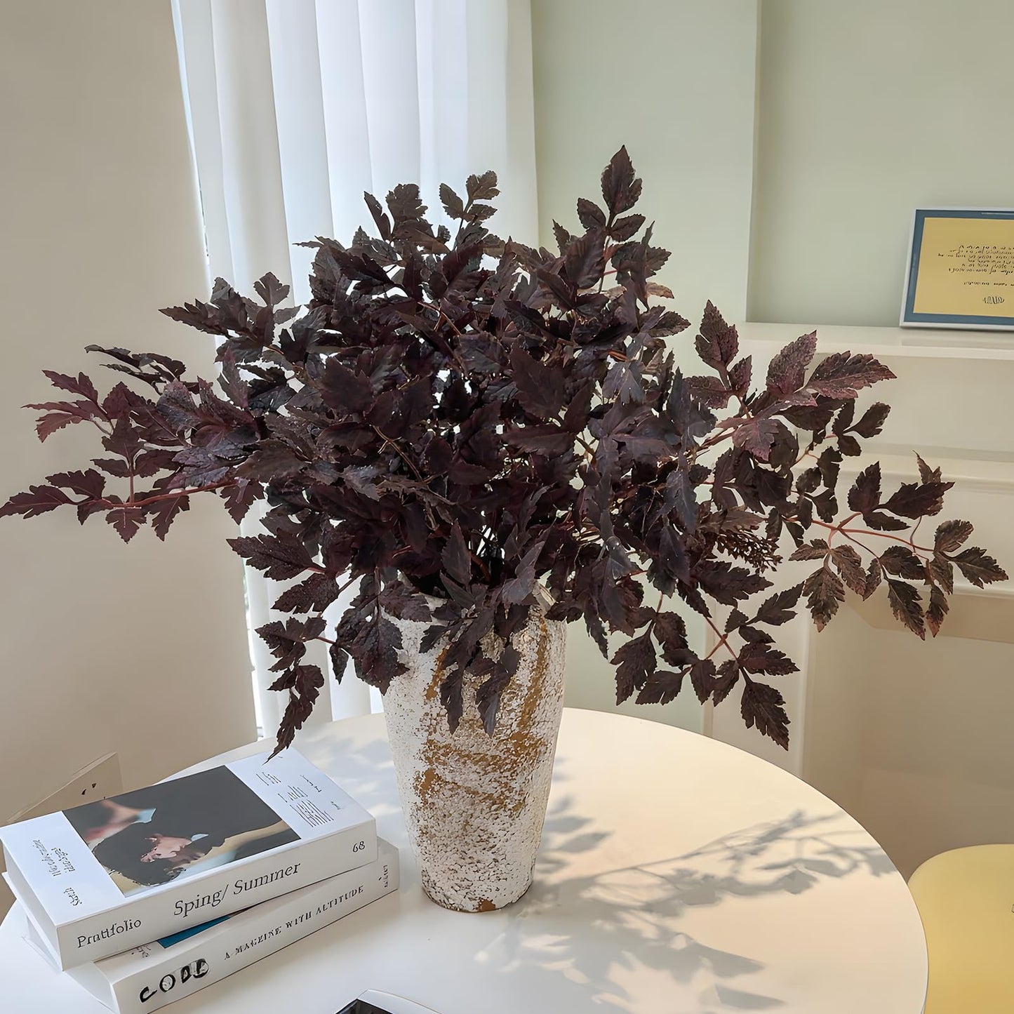 VICAMB 4 Pack 23.6in Artificial Cimicifuga Plant Leaf Spray,Faux Plum Purple Cimicifuga Leaf Bundles,Fall Faux Stems and Branches for Vase,Wedding/Autumn/Farmhouse/Home Decor