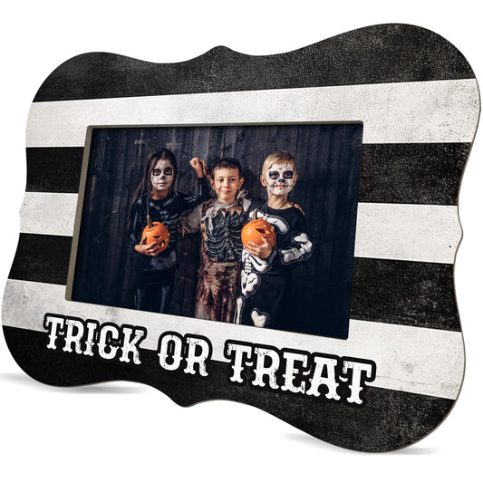 Halloween Photo Frame for 4'' x 6'' Pictures - Trick Or Treat Wooden Tabletop Picture Frame - Rustic Display Decor & Supplies for Home Desk Office Shelf Halloween Party - Favors For Friends Family-A12