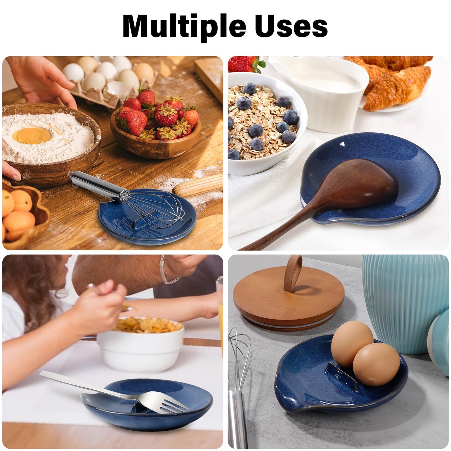FFQ Spoon Holder, Spoon Rest for Kitchen,Ceramic Spoon Holder for Stove Top, Cooking Spoon Holder,Heat Resistant Utensil Rest for Countertop, Blue