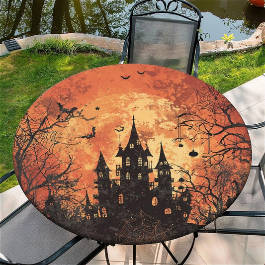 COTAIL Round Fitted Tablecloth with Elastic Edge Design Table Cover Waterproof Table Cloth Stain-Resistant for 32"-36" Round Table for Dining, Picnic, Party, Decor, Outdoor, Halloween