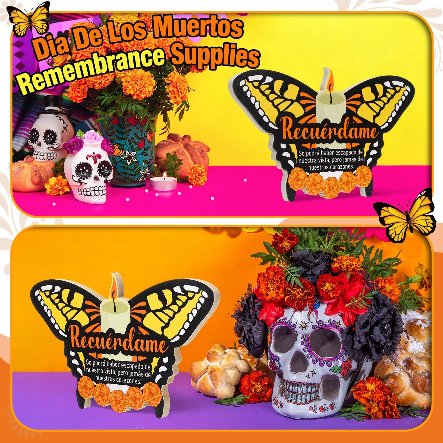 Amyhill Dia De Los Muertos Altar Ofrenda Decorations Day of The Dead Wooden Remembrance Supplies 13' x 7.87' Dia De Los Muertos Remembrance for Mexican Table Home Halloween Party Decor