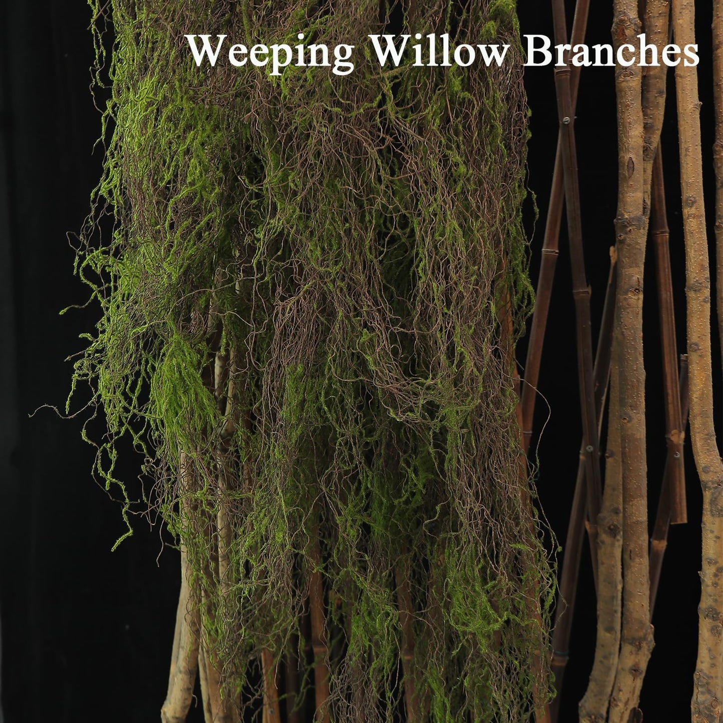 63Inch Realistic Bendable Curly Weeping Willow Branches Tree Vine Swags Wood Twigs Crafts Moss Greenery Garland Creepy Jungle Vines for Halloween Wall Hanging Outdoor Mantel Ceiling Swing Decoration