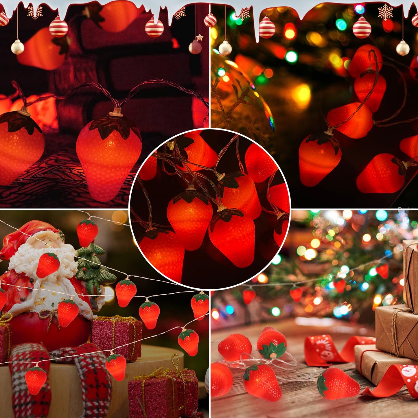 SDOUBLEM 3M 20LED Fruit Strawberry String Lights Battery Powered Indoor Outdoor Lighting Lamp for Wedding Home Birthday Garden Yard Patio Party Christmas Tree Cute Decorations