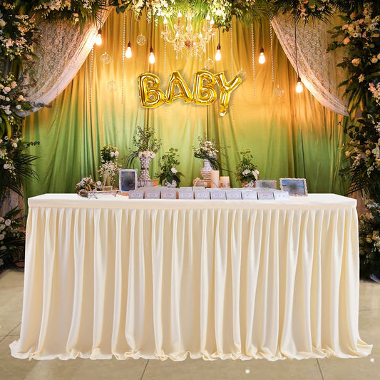 Ivory Table Skirt for Rectangle Tables - 9ft Polyester Pleated Skirt for Wedding, Birthday, Baby Shower & Banquet Decoration