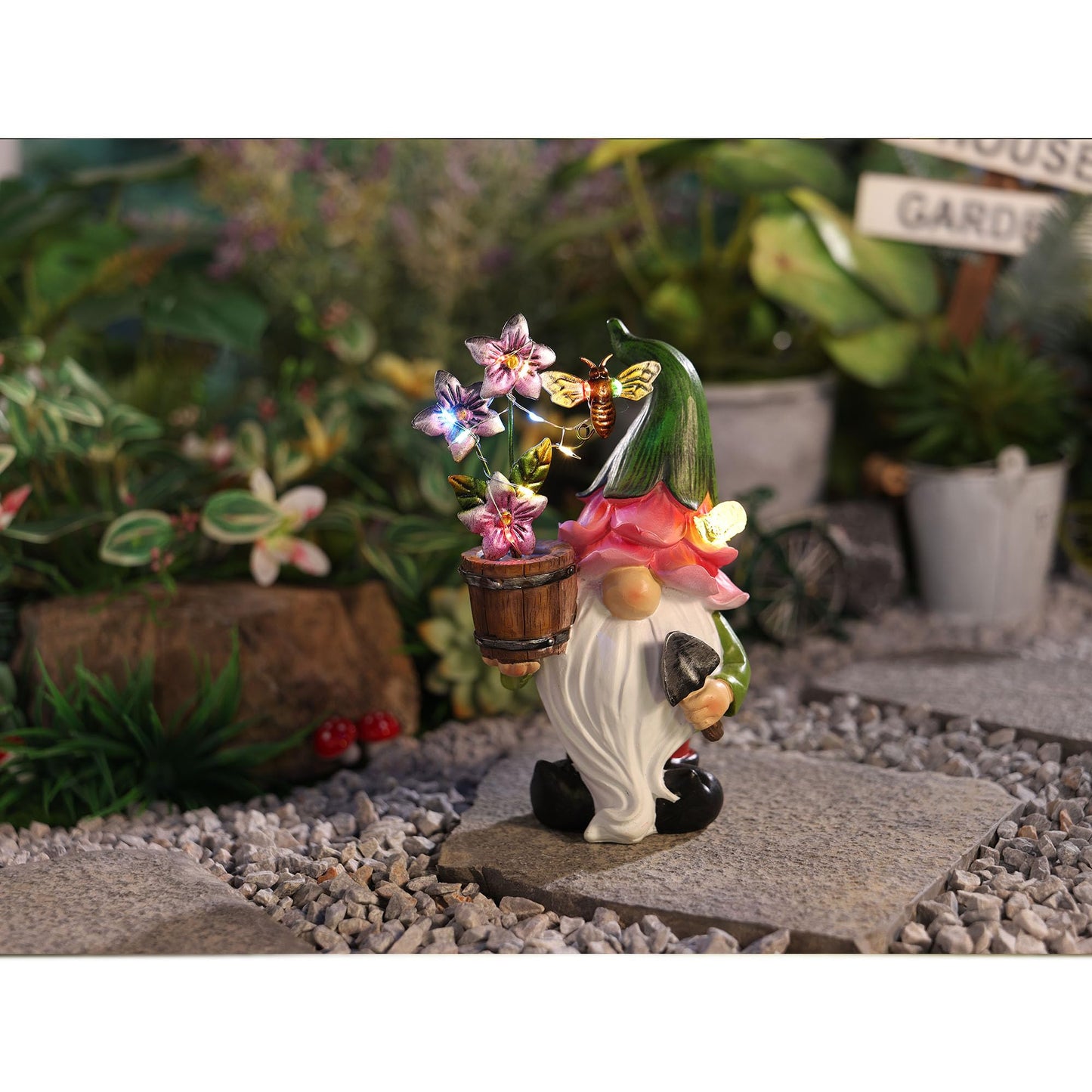 Outdoor Garden Gnomes Statues with Solar Lights Gnomes Gardening Birthday Gifts for Women Mom Grandma, Gnome Sculpture Figurine Outside Garden Decorations for Yard Patio Porch Lawn Backyard Decor
