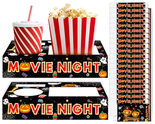 32Pcs Halloween Party Supplies Movie Night Paper Snack Trays Happy Halloween Pumpkin Candy Popcorn Drink Holder Theater Snack Boxes for Movie Theater Family Birthday Holiday Party Decorations