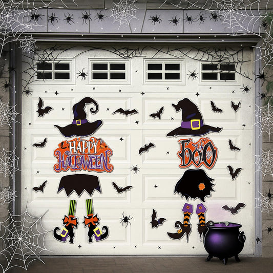 Kanayu 17 Pcs Halloween Garage Door Decorations Halloween Witch Garage Decoration Magnet Stickers Bat Witch Hat Magnetic Refrigerator Decals for Party Home Door Car Magnets Decor