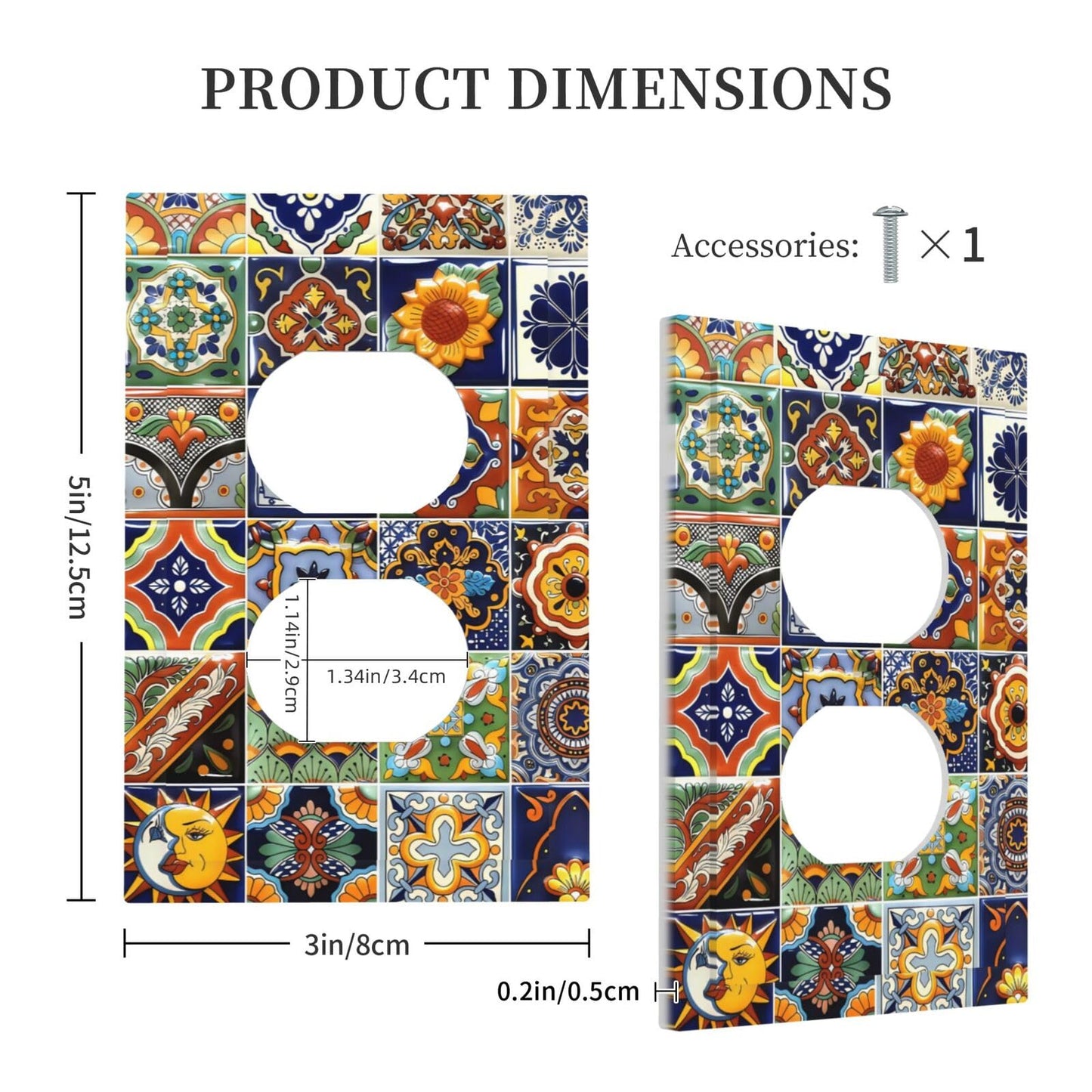 Decorative Light Switch Cover Talavera Tiled Patterns 1 Gang Wall Plate Cover Single Duplex Outlet Covers Switchplate Electrical Faceplate for Bathroom Bedroom Decor(2pack)