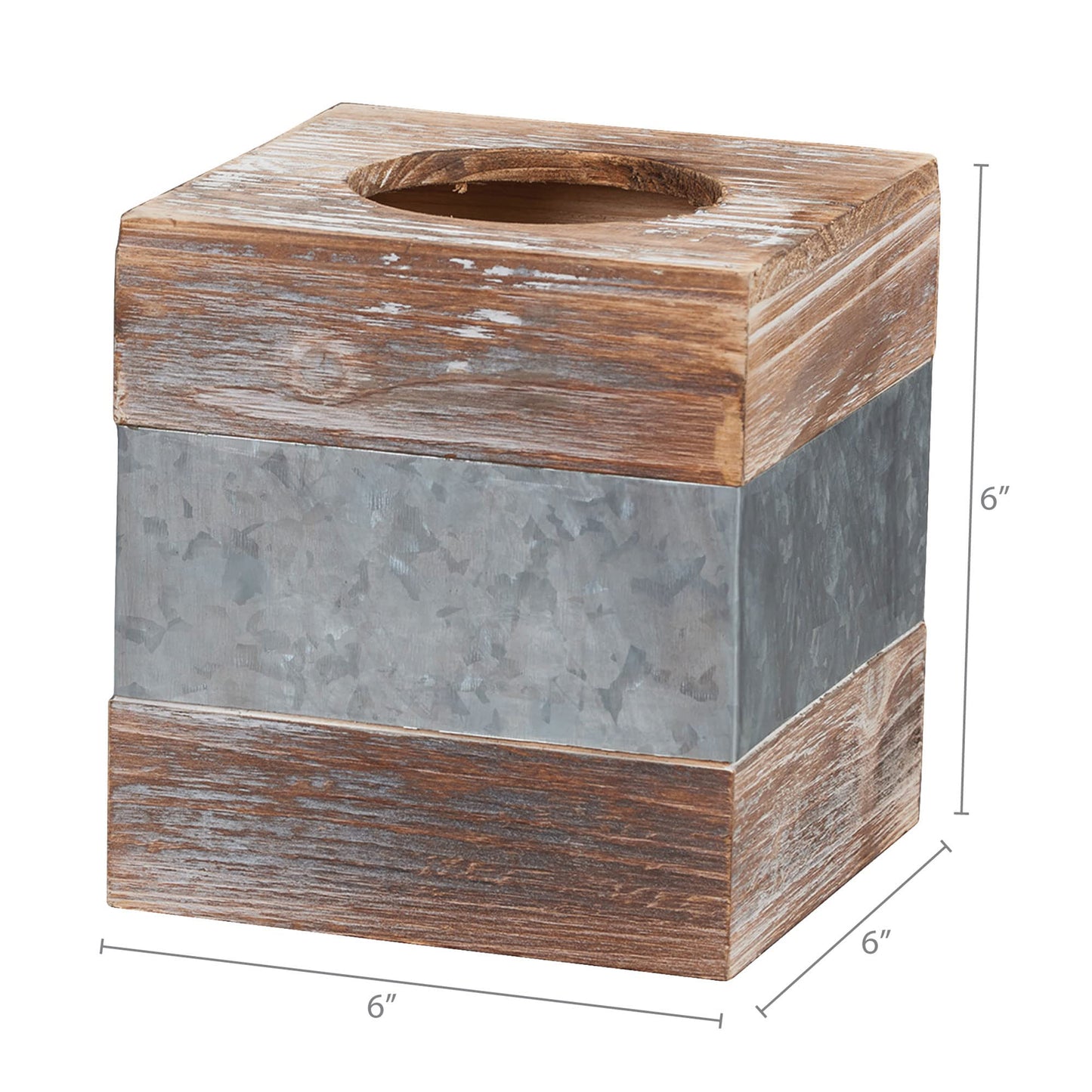 Barnyard Designs Rustic Wood and Metal Tissue Box Cover Holder, 6"x6"