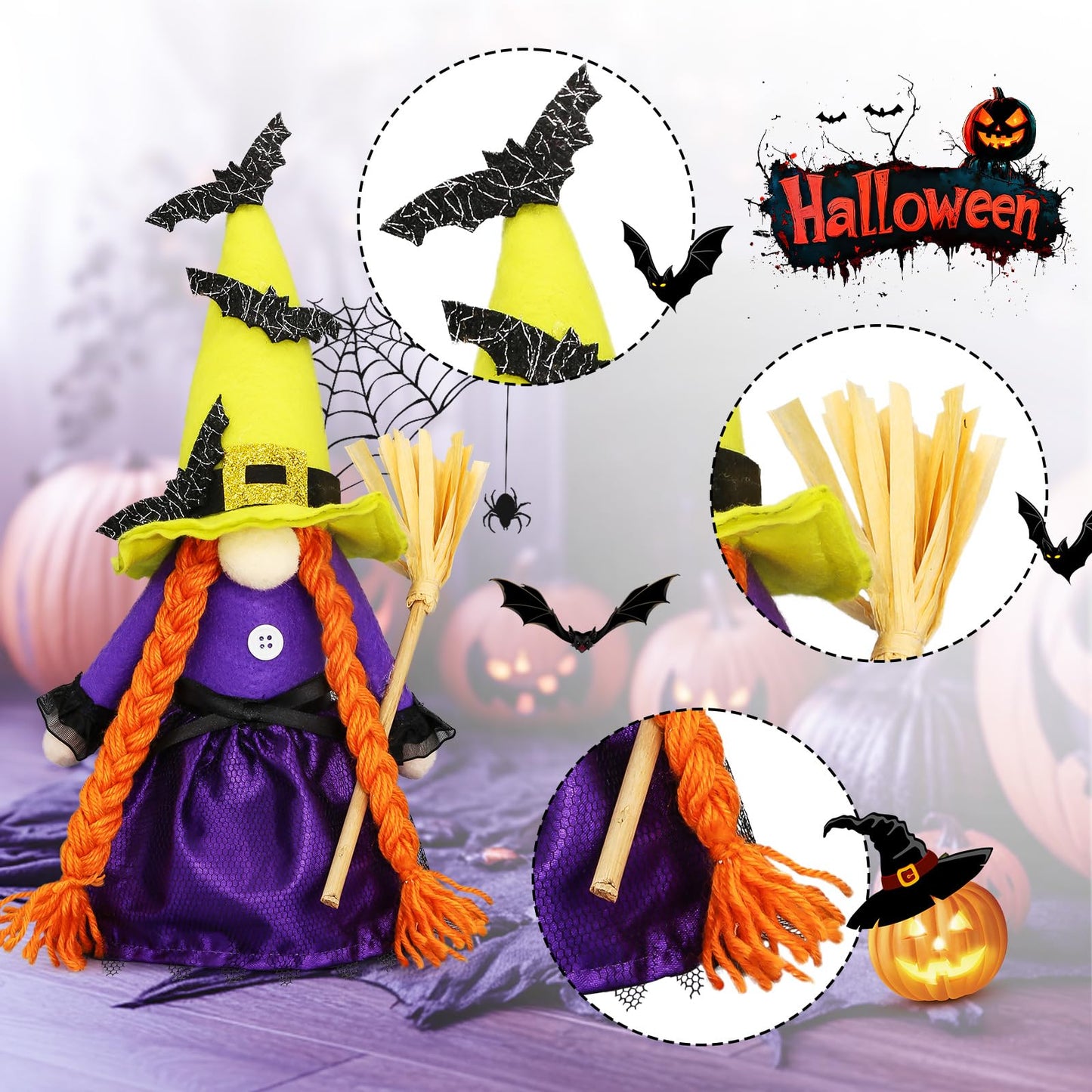 Lovinland Halloween Decorations - Halloween Decor - 3PCS Witch Plush Gnomes - Cute Hocus Pocus Decorations for Home, Indoor, Office, Table, Party Clearance
