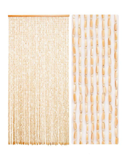 Ezcasch 52 Strands 35.4" x 79" Bamboo and Wood Beaded Curtain for Doorway Handmade Natural Doorway Beads Bohemian Bamboo and Wooden Room Devider Hanging Boho Beaded Curtain,Beige