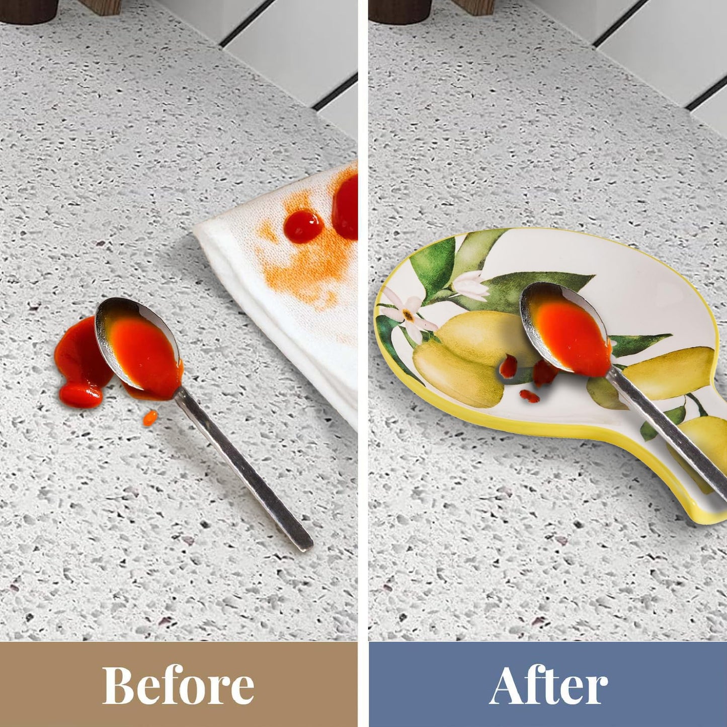 Bico Lemon Dreams Spoon Rest for Stove Top, Ceramic Spoon Holder for Kitchen Counter, Easy to Clean Coffee Spoon Rest Dishwasher Safe, Kitchen Cooking Utensil Rest for Ladles Spatula