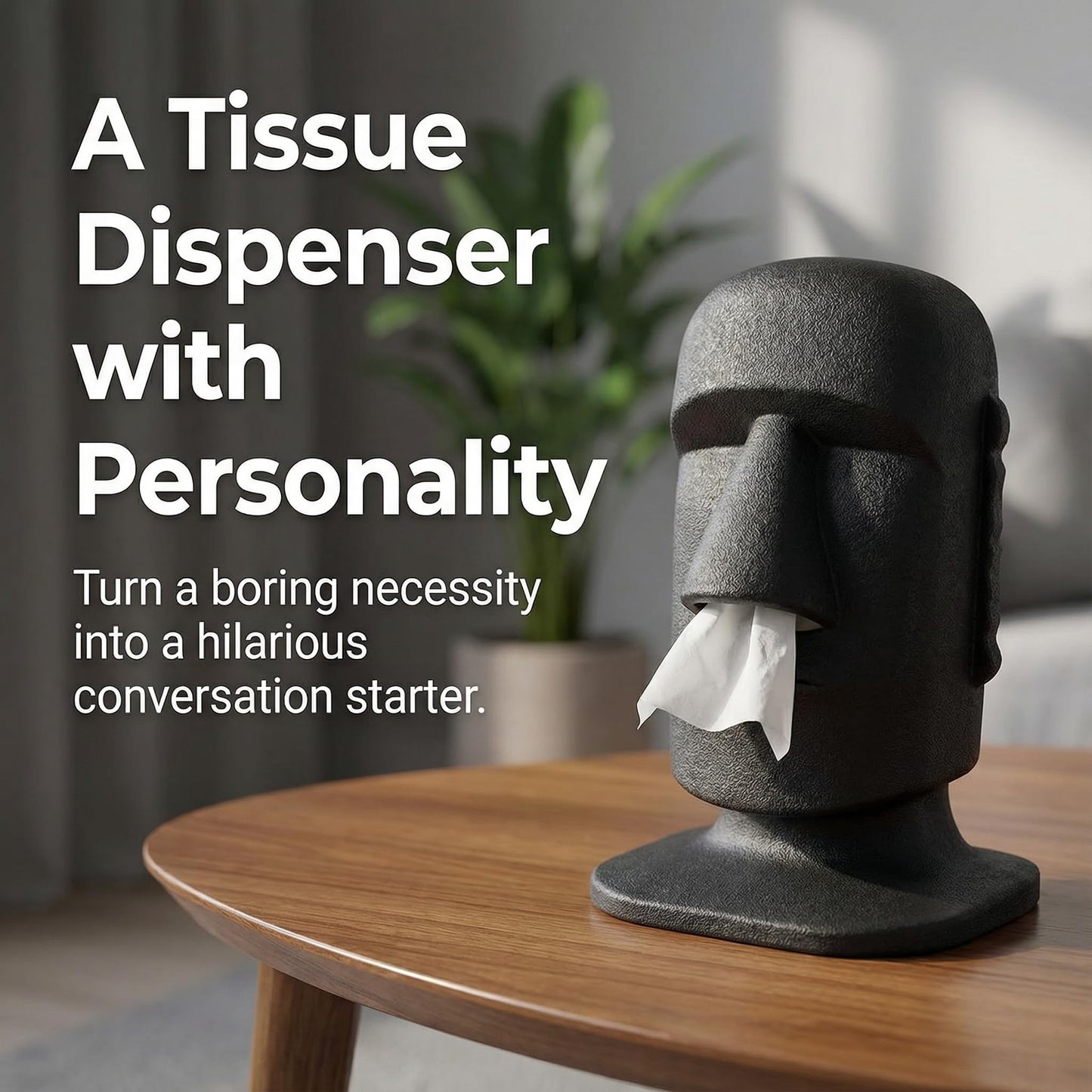 Cowinational Facial Tissue Box Cover Rectangle for Bathroom/Living Room/Office,Moai Face Nose RectangleTissue Box Cover, Easter Island Statue Facial Tissue Box Cover Rectangular.