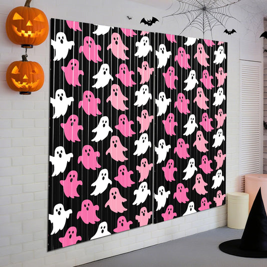 Suncalla 2 Pack Pink Ghost Halloween Party Decorations Halloween Metallic Foil Fringe Curtain 3.3 x 6.6 ft Photo Booth Prop Backdrop Streamers for Night Party Supplies Pink and Black Birthday Decor