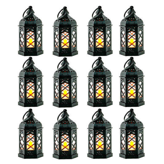 Juzicken Candle Lanterns Black Lanterns Decorative Indoor Outdoor Mini Small LED Vintage Rustic Gold Hanging Farmhouse Fireplace Lantern Decor Christmas Lantern Centerpieces for Tables Decorations