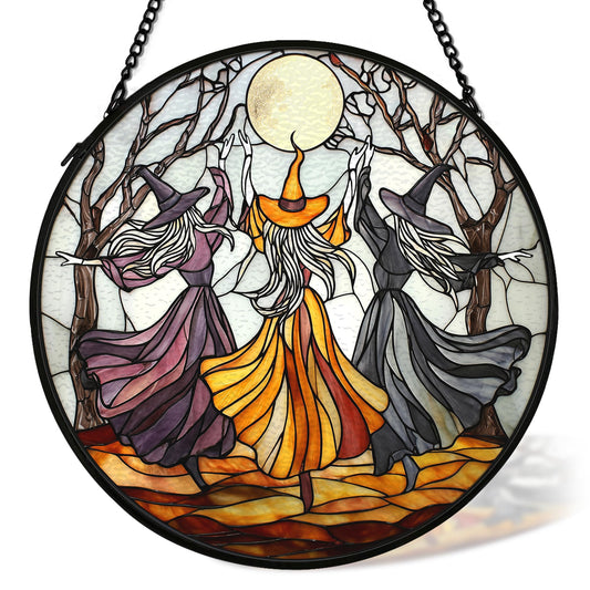 cvjutf Witchy Halloween Suncatcher Stained Glass Window Hanging Decor Aesthetic, Gothic Stained Glass Wall Decor, Witch Dark Academia Garden Sun Catchers Window Hanging Wall Art,Witchy Gifts,7.9x7.9In